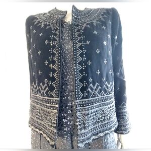 ♡$5,000 OSCAR DE LA RENTA EXQUIS BLACK VELVET BEAD EMBROID  RUNWAY JACKET L